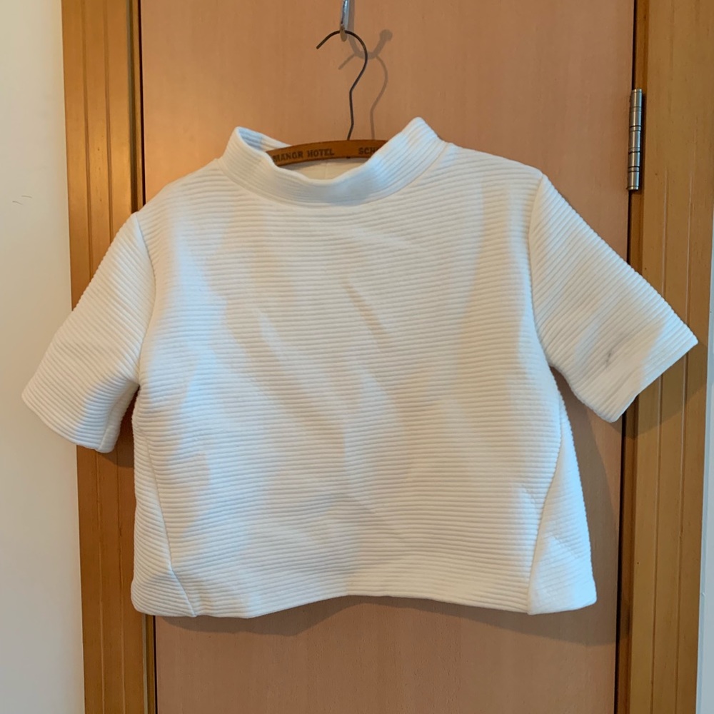 French Connection boxy white top with small stain